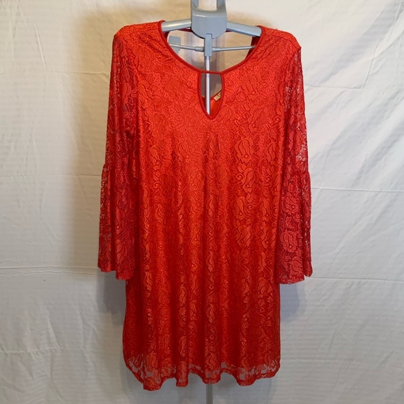 Haani Dresses & Skirts - Haani Orange Lace Shift Dress with bell sleeves